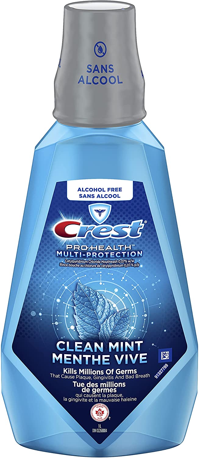 Crest Pro-Health Multi-Protection Alcohol Free Mouthwash, Clean Mint, 1 L