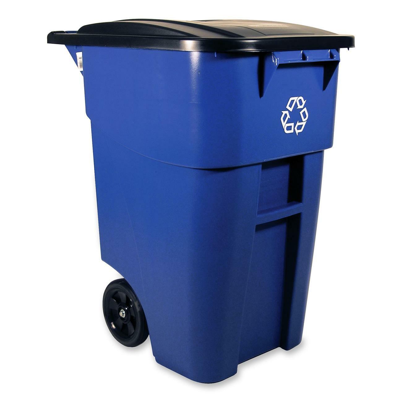 Rubbermaid Brute 50 Gallon Recycling Rollout Container with Lid, Blue - Each