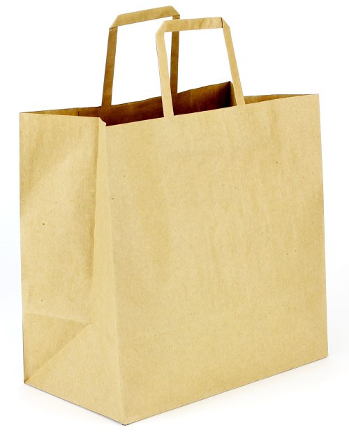 Kraft Paper Bag with Flat Handle 12 x 7 x 17 - 250/case