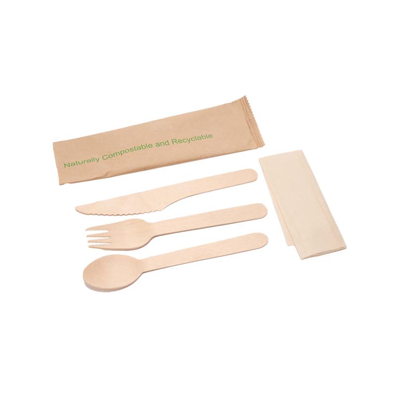 Wooden Cutlery Kit with Napkin - 250/Case
