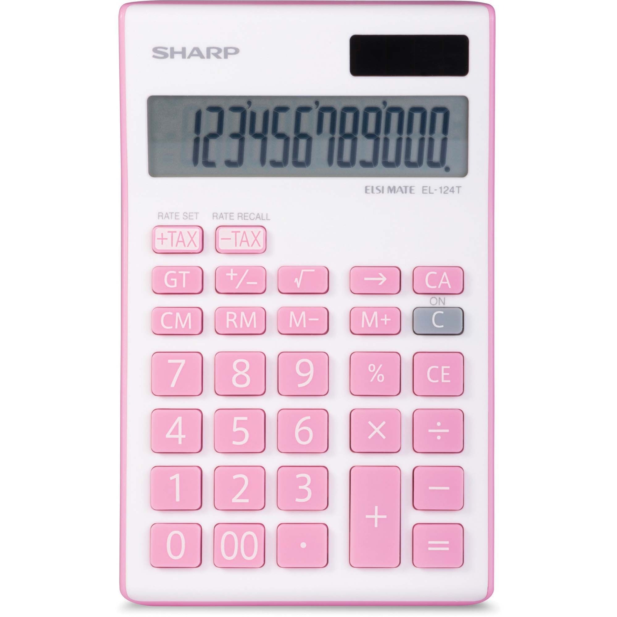 Sharp 12-Digit Desktop Calculator, Dual Power, Auto Power Off, Built-in Memory, Battery/Solar Powered - 1'' x 3.8'' x 6.1'' - Pink - 1 Each