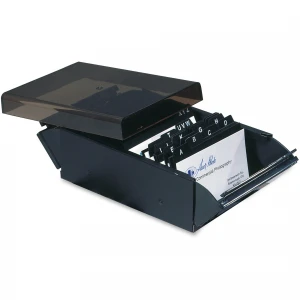Acme United Business Card Files - 400 Card Capacity - Black, Smoke - Each