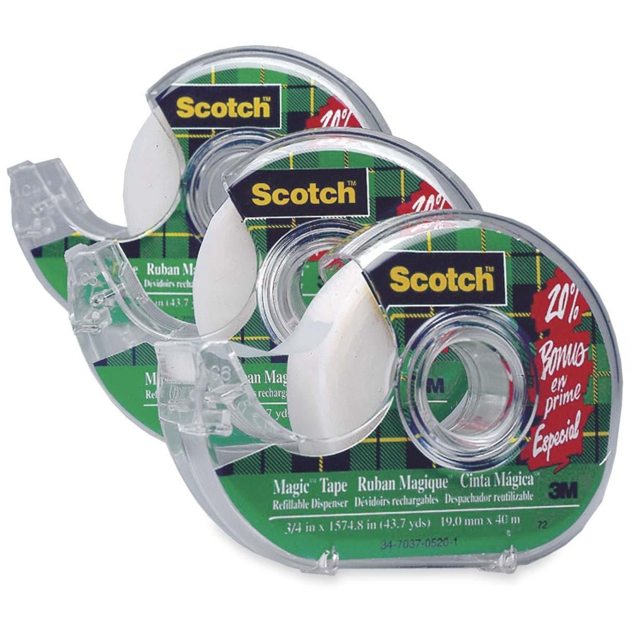 3M Scotch Magic transparent Tape with Dispenser - 3/Pack