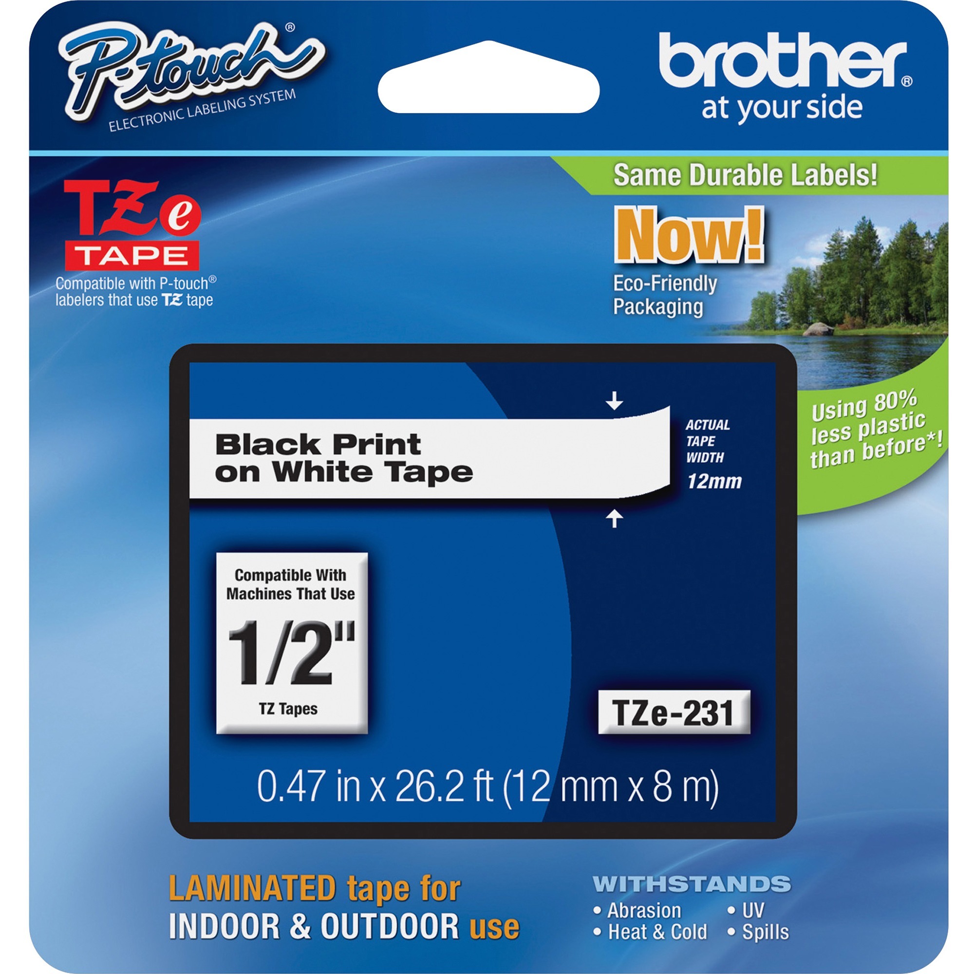 Brother P Touch TZE231 - 12mm x 8m Labels - PT Series Printers