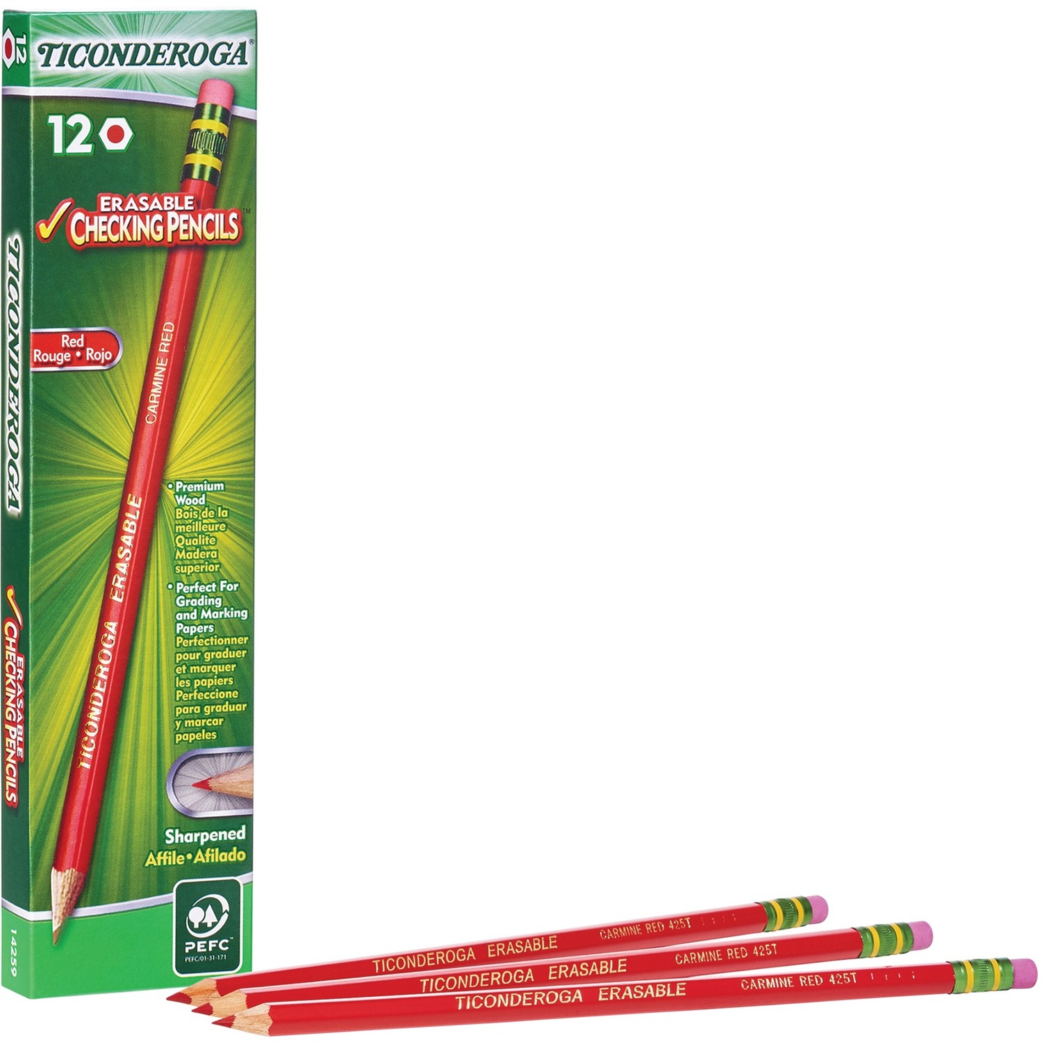 Ticonderoga Eraser Tip Checking Pencils, Red Lead - 12/box
