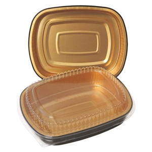 Aluminum Foil Pan & Lid Containers - Black/Gold, Medium 52oz- 9.75'' x 7.75'' Combo - 50/case