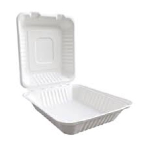 Clamshell - Single Compartment Container - Sugar Cane Compostable 8'' x 8'' x 3'' - Large - 200/Case