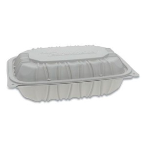 9" x 6" x 2.75" MFPP Vented Microwavable 1-Compartment Hinged-Lid Container - White - 170/Case