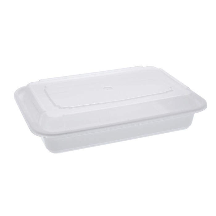 CuBEware™ - White Rectangular 28 oz. Microwavable Container - 150 sets