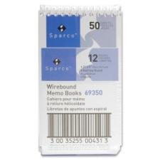 Sparco Wirebound Memo Book - 50 Sheets - Printed - Wire Bound - 3'' (76.2 mm) x 5'' (127 mm) - White Paper - Chipboard Cover - 1Dozen