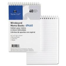 Sparco Wirebound Memo Book - 40 Sheets - Printed - Wire Bound - 4'' (101.6 mm) x 6'' (152.4 mm) - White Paper - Chipboard Cover - 1Dozen