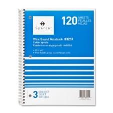 Sparco Quality Wirebound 3-Subject Notebook - 120 Sheets - Printed - Wire Bound - 16 lb Basis Weight 8'' (203.2 mm) x 10.5'' (266.7 mm) - Bright White Paper - Assorted Cover - Chipboard Cover