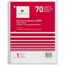 Sparco Quality Wirebound 1-Subject Notebook - 70 Sheets - Printed - Wire Bound - 16 lb Basis Weight 8'' (203.2 mm) x 10.5'' (266.7 mm) - Assorted Paper - Assorted Cover - Chipboard Cover - 1E