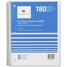 Sparco Quality Wirebound 5-Subject Notebook - 180 Sheets - Printed - Wire Bound 8'' (203.2 mm) x 10.5'' (266.7 mm) - Assorted Paper - Assorted Cover - Chipboard Cover - 1Each