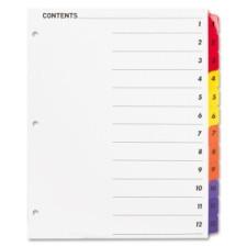 Sparco Color Coded Indexing System - 12 - Tab(s)Printed 1-12 - 3 Hole Punched - White - Multicolor - 12 / Set