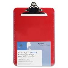 Sparco Transparent Clipboard - 9'' x 12.50'' - Spring Clip - Plastic - Red