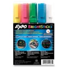 Expo Bright Stick Marker Set - Bullet Marker Point Style - Pink Water Based, Blue, White, Yellow, Green Ink - Assorted Barrel - 5 / Set