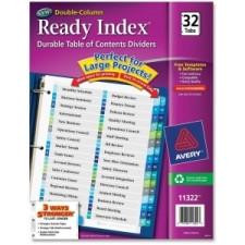 Avery Double Column Index Divider - 32 - Printed 1 to 32 - 32 Tab(s)/Set - 8.50'' Divider Width x 11'' Divider Length - Letter - 3 Hole Punched - Multicolor - 32 / Set