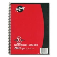 Hilroy Coil Three Subject Notebook - 240 Sheets - Printed - Wire Bound - 8'' (203.2 mm) x 10.5'' (266.7 mm) - 1Each
