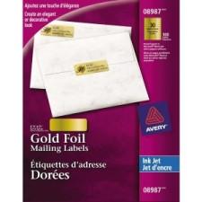 Avery Foil Address Label - 3/4'' Width x 2 1/4'' Length - 30 / Sheet - Inkjet - Gold - 300 / Pack