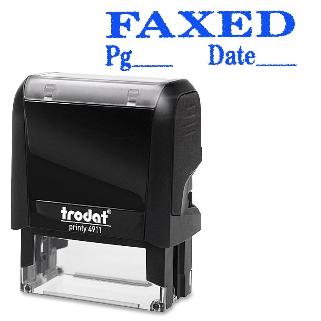 Trodat Self Inking Stamp Blue Ink ''Faxed'' ''Pg'' and ''Date'' - 1 Stamp