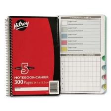 Hilroy Executive Coil Five Subject Notebook - 300 Sheets - Printed - Wire Bound 6'' (152.4 mm) x 9.5'' (241.3 mm) - Assorted Cover - 1 / Each
