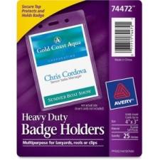 Avery Vertical Style Heavy-Duty Badge Holder - 3.9'' (98.4 mm) x 2.6'' (66.7 mm) x 0.5'' (12.7 mm) - Vinyl - 25 / Pack - Clear
