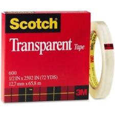 3M Scotch Glossy Transparent Tape - 0.47'' (12 mm) Width x 72.2 yd (66 m) Length - 3'' Core - Photo-safe, Moisture Resistant, Stain Resistant - 1 Each - Clear