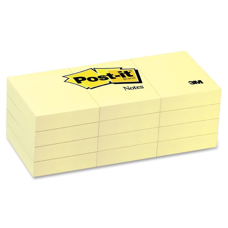 3M Plain Notes - 1.50'' x 2'' - Canary Yellow - Removable - 12 / Pack