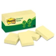 Post-it Plain Recycled Notes - 1.50'' x 2'', Canary Yellow, 12 Pads/ Pack