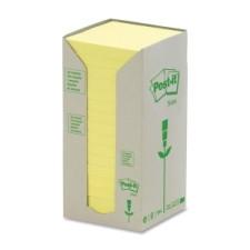 Post-it Green Recycled Notes -  3'' x 3'', Yellow, 16 Pads/ Pack