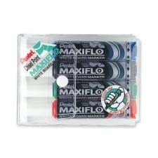Pentel Whiteboard Maxi Marker - Chisel Marker Point Style - Blue Alcohol Based, Black, Red, Green Ink - Clear Barrel - 4 / Pack