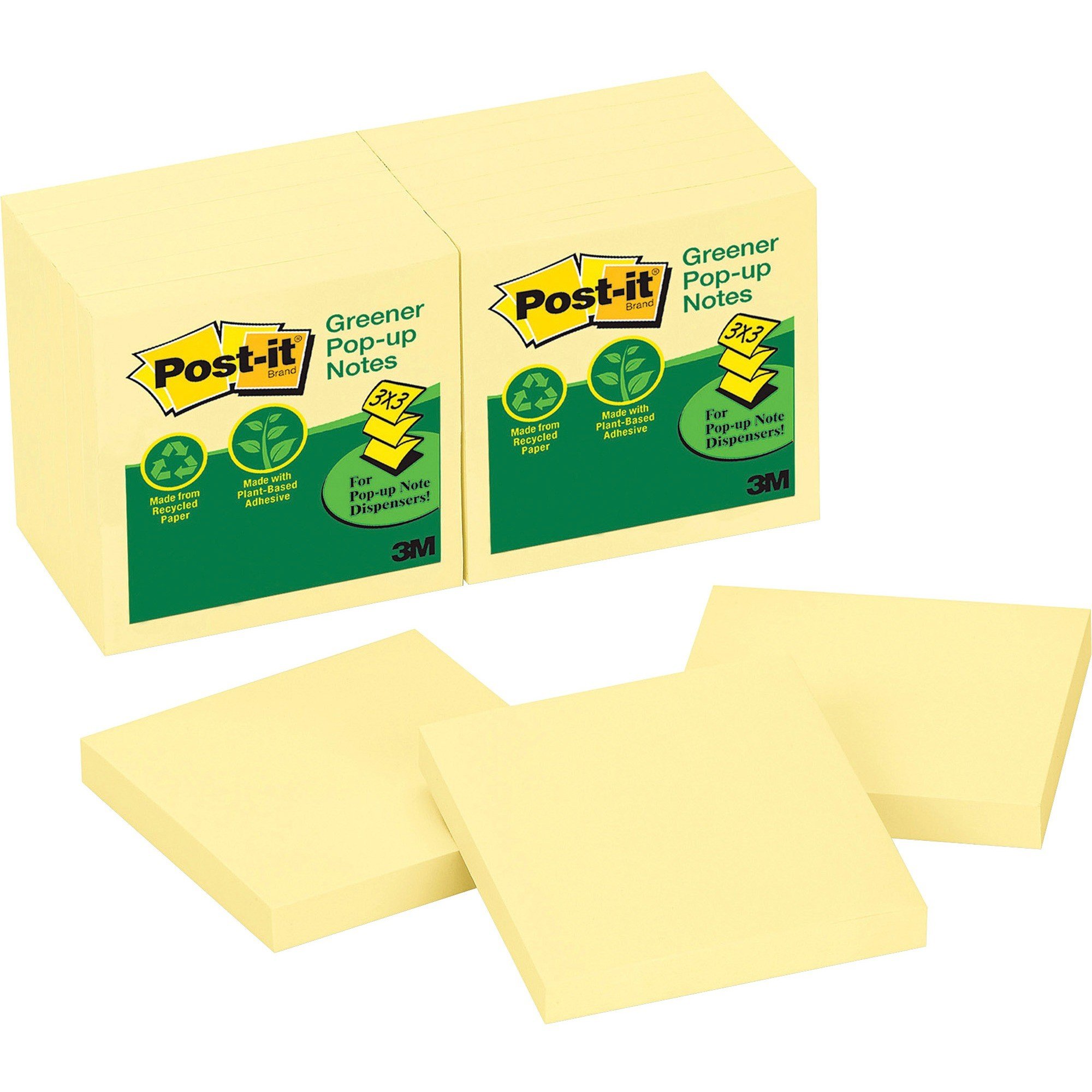Post-it Greener Pop-up Notes, 3 in x 3 in, Canary Yellow - 12/pack