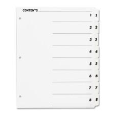 Sparco Quick Index Table Of Contents Divider - 8 x Divider(s) - 8 Tab(s) - Printed 1-8 - 3 Hole Punched - White - White - 8 / Set