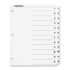 Sparco Quick Index Table Of Contents Divider - 12 x Divider(s) - 12 Tab(s) - Printed 1-12 - 3 Hole Punched - White - White - 12 / Set