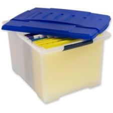Storex File Tote - External Dimensions: 14.5'' Width x 11'' Depth x 18''Height - 30 lb - Media Size Supported: Legal, Letter - Snap-tight Closure - Heavy Duty - Stackable - Plastic - Clear, B