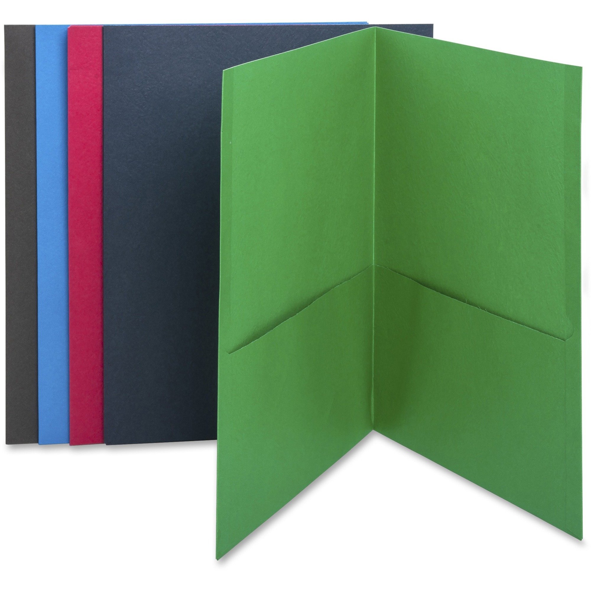 Business Source Two-Pocket Folders Assorted - 25/Box