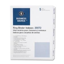 Business Source 3-Ring Plain Index Divider - 5 - Tab(s)Write-on x 2'' Tab Width - 8.50'' Divider Width x 11'' Divider Length - Letter - 3 Hole Punched - White Mylar Tab - 5 / Set