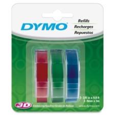Dymo 1741671 Glossy Embossing Tape - 3/8'' Width x 117 3/5'' Length - Rectangle - Blue, Red, Green - Vinyl - 3 / Pack