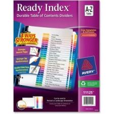 Avery ReadyIndex 11125 Table of Contents Divider - 26 - Tab(s)Printed ''A to Z'' - 8.50'' Divider Width x 11'' Divider Length - Letter - 3 Hole Punched - White Paper Divider - Multicolor Pape