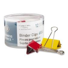 Business Source Binder Clip - Large - 2'' (50.8 mm) Width - 1'' - 12 / Pack - Assorted Color - Steel Material
