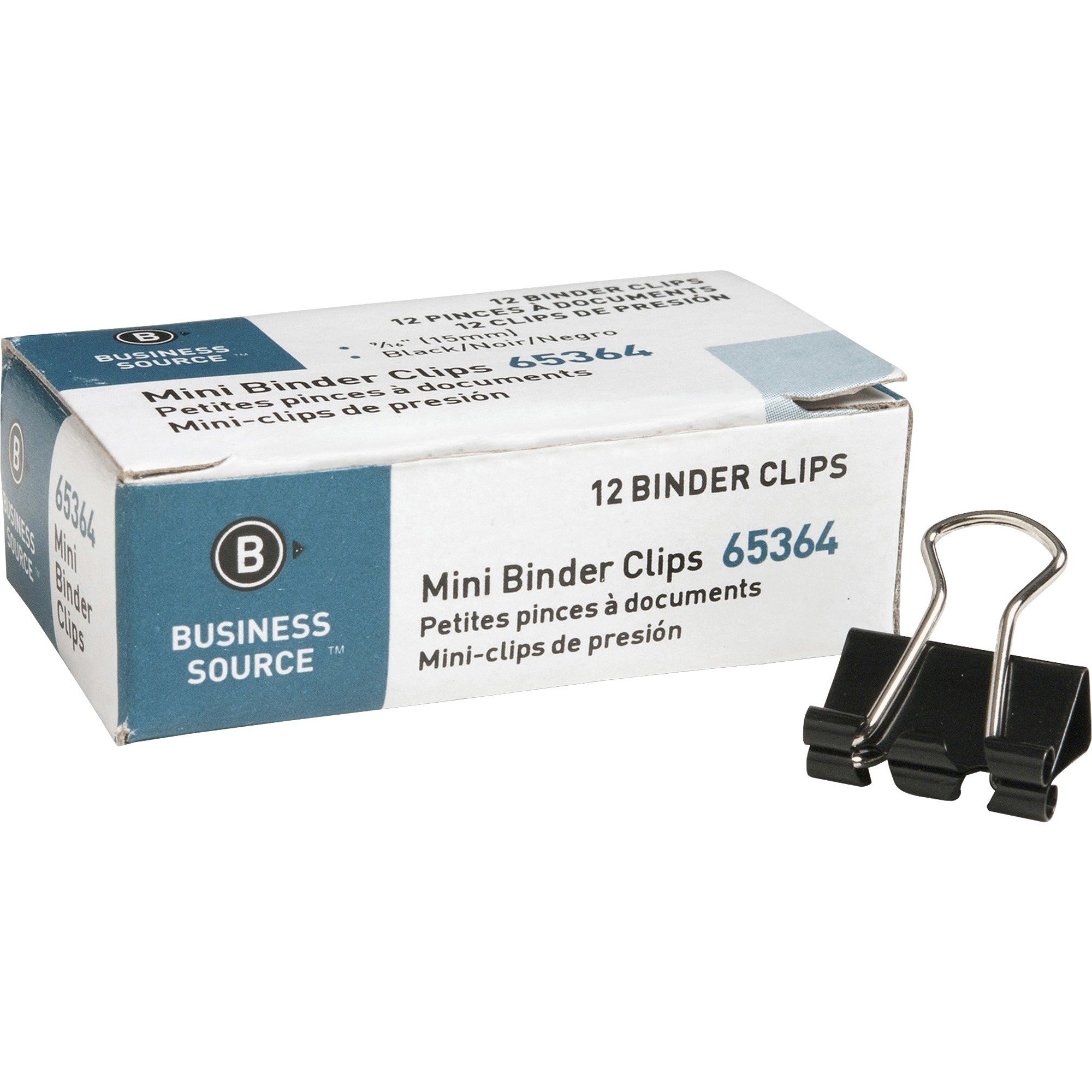 Business Source Fold-back Mini (0.56'') Black Binder Clips - 12/Box