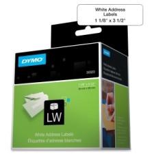 Dymo Address Labels - Permanent Adhesive - ''1 1/8'' Width x 3 1/2'' Length - 260 / Roll - Rectangle - 1'' Core - Direct Thermal - White - Paper - 520 / Box
