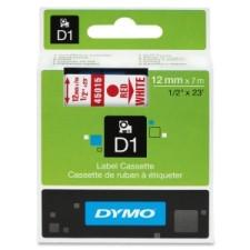 Dymo Red on White D1 Label Tape - 1/2'' Width x 22 63/64 ft Length - Thermal Transfer - White - Polyester - 1 Each