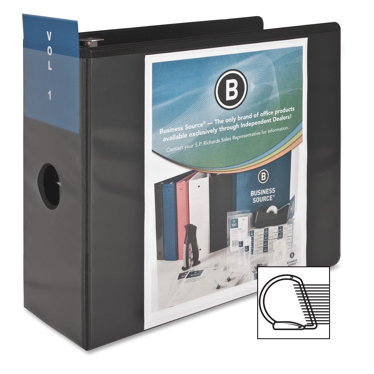 Business Source Basic D-Ring View Black Binder - 5'' Binder Capacity - Letter - 8 1/2'' x 11'' Sheet Size