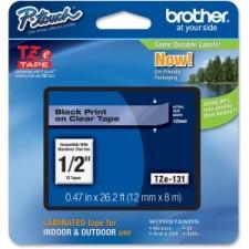 Brother TZ Label Tape Cartridge - 1/2'' Width x 26 1/5 ft Length - Black, Clear - 1 Each