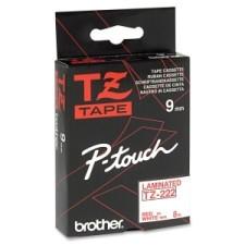 Brother TZe Red on White Label Tape - 23/64'' Width x 26 1/4 ft Length - Rectangle - Thermal Transfer - White - 1 Each