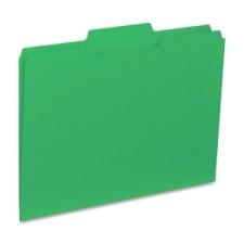 Business Source Interior File Folder - Letter - 8 1/2'' x 11'' Sheet Size - 1/3 Tab Cut - Assorted Position Tab Location - 11 pt. Folder Thickness - Green - Recycled - 100 / Box