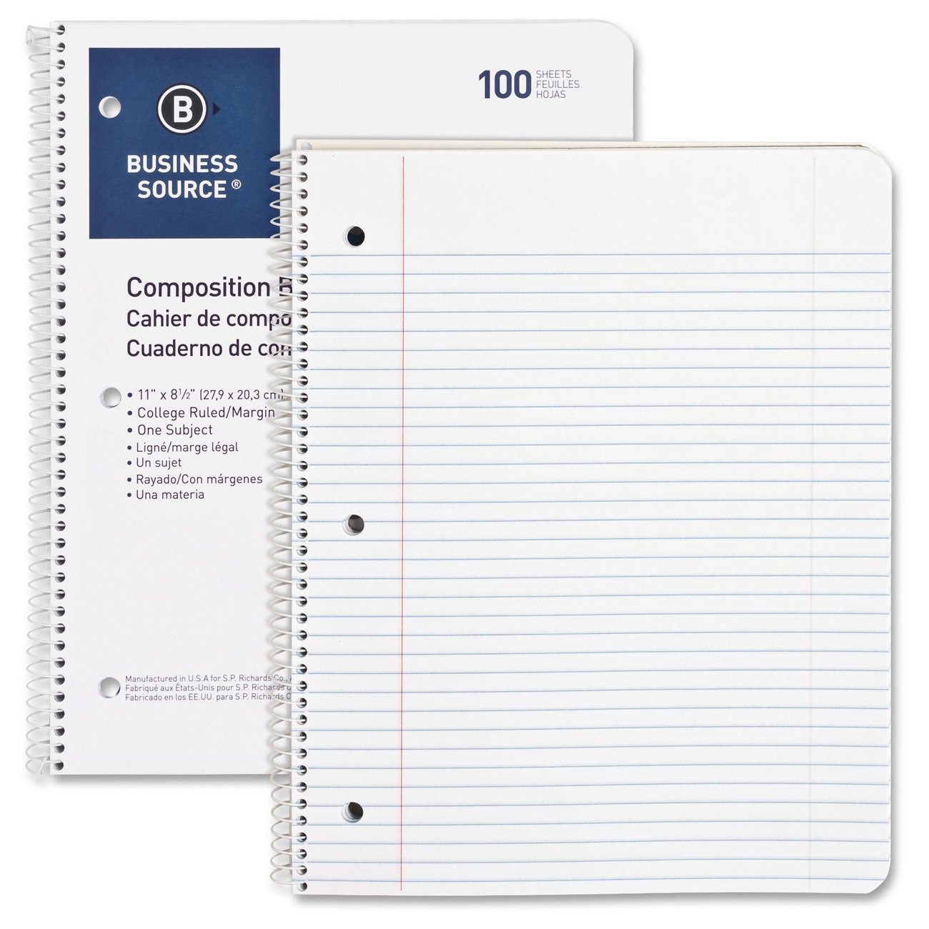 Business Source Wirebound College Ruled Notebooks - Letter 100 sheets
