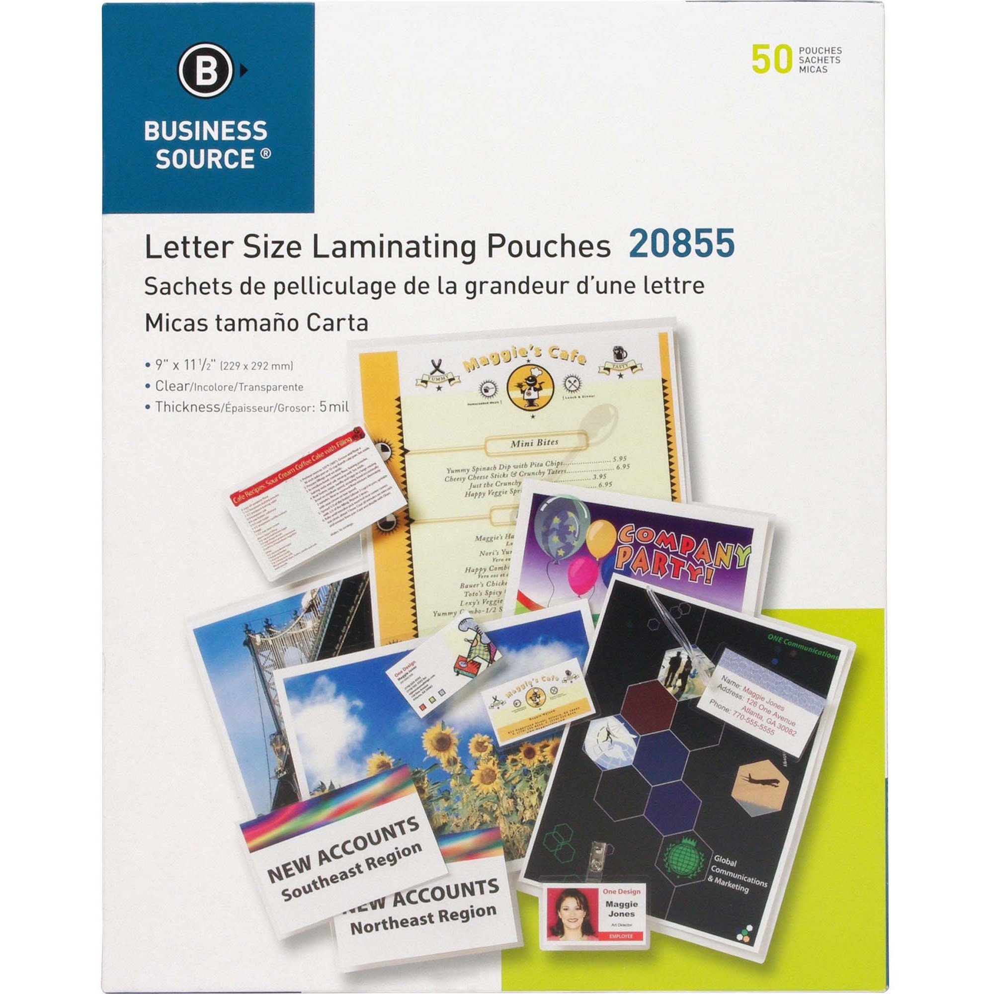 Business Source 5 mil Clear Laminating Sheets/Pouches 9 x 11.50'' - 50/box